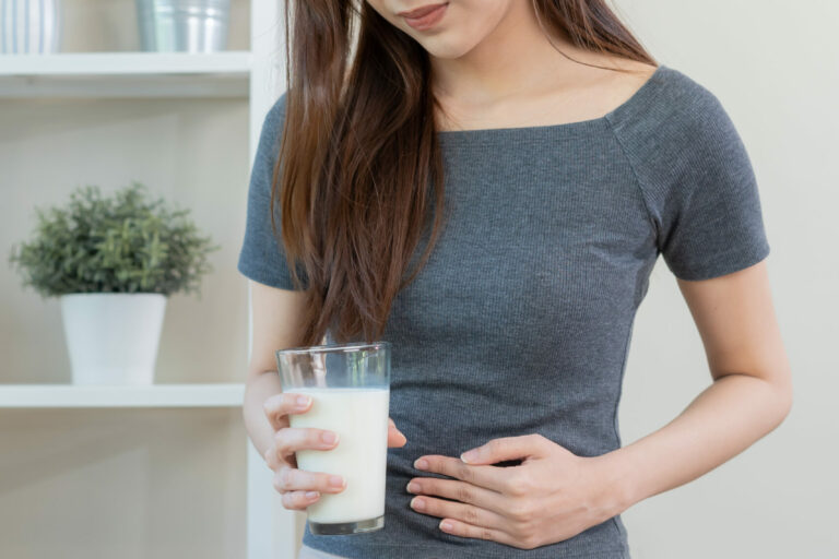 Pain, Allergy asian young woman, girl hand in belly suffer after